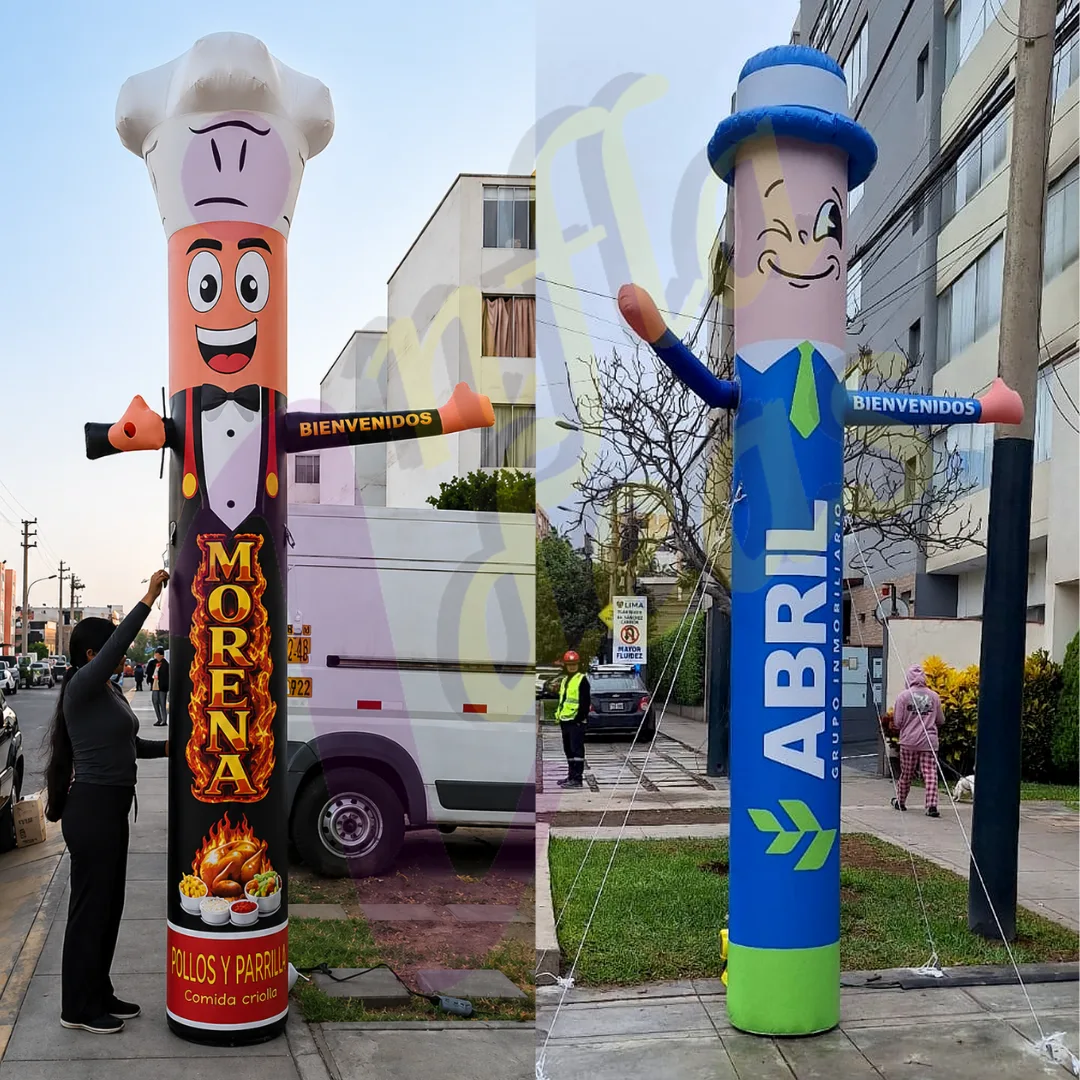 Muñecos inflables publicitarios personalizados para Morena y Abril en Lima
